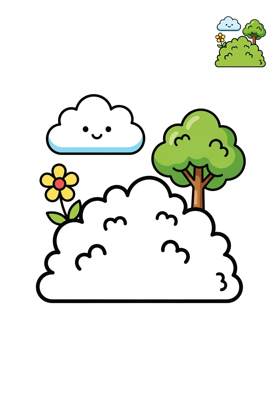 medium nature and scenery Plants & Trees bush kids coloring page 1