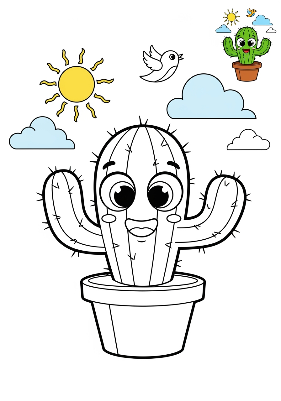 medium nature and scenery Plants & Trees cactus kids coloring page 0