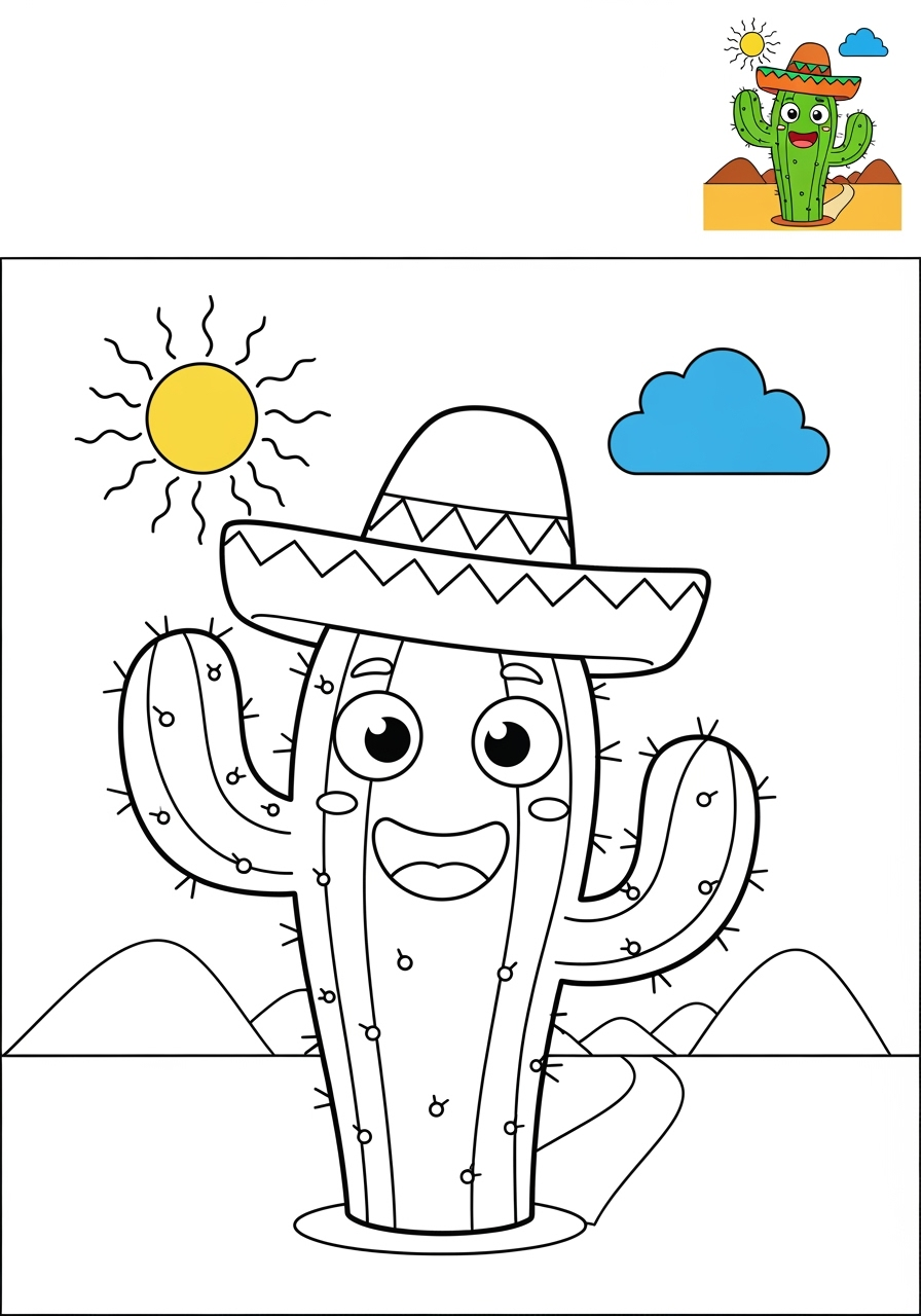 medium nature and scenery Plants & Trees cactus kids coloring page 1