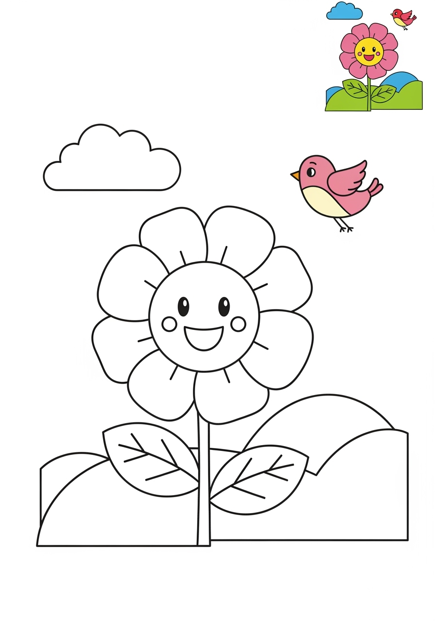 medium nature and scenery Plants & Trees flower kids coloring page 0