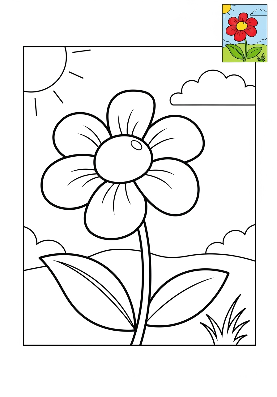 medium nature and scenery Plants & Trees flower kids coloring page 1