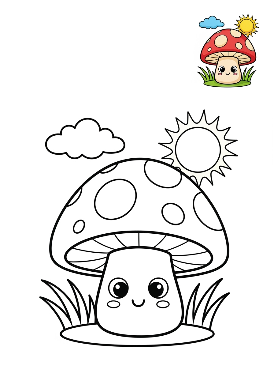 medium nature and scenery Plants & Trees mushroom kids coloring page 0