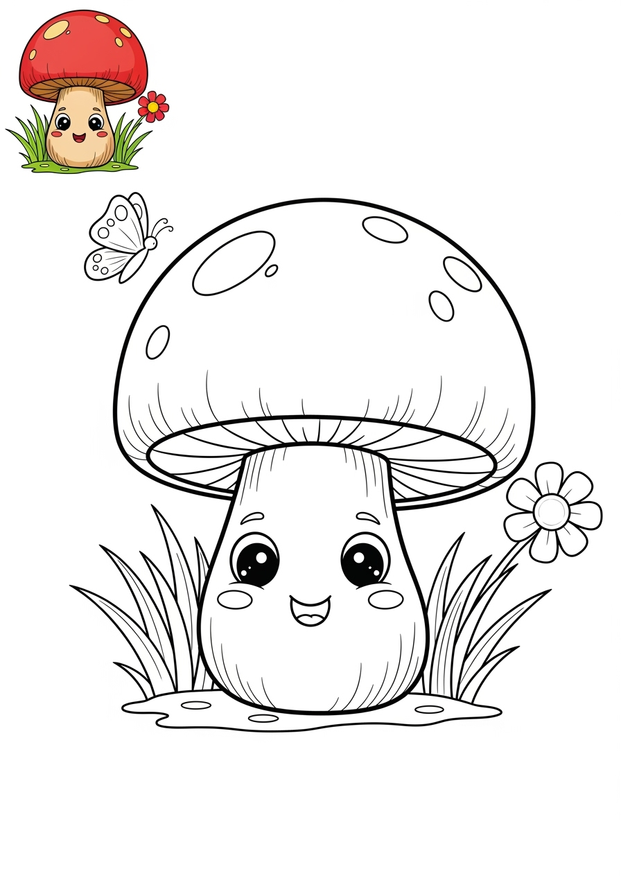 medium nature and scenery Plants & Trees mushroom kids coloring page 1