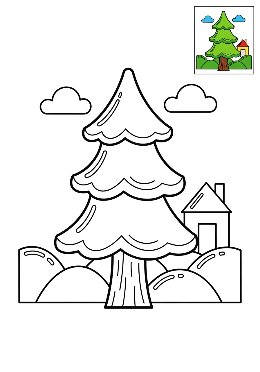 medium nature and scenery Plants & Trees pine tree kids coloring page 0