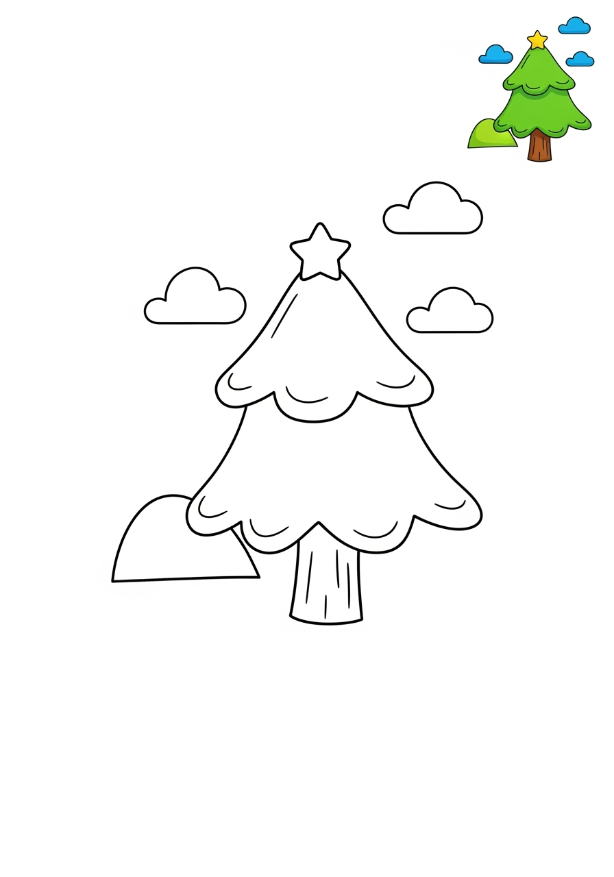 medium nature and scenery Plants & Trees pine tree kids coloring page 1