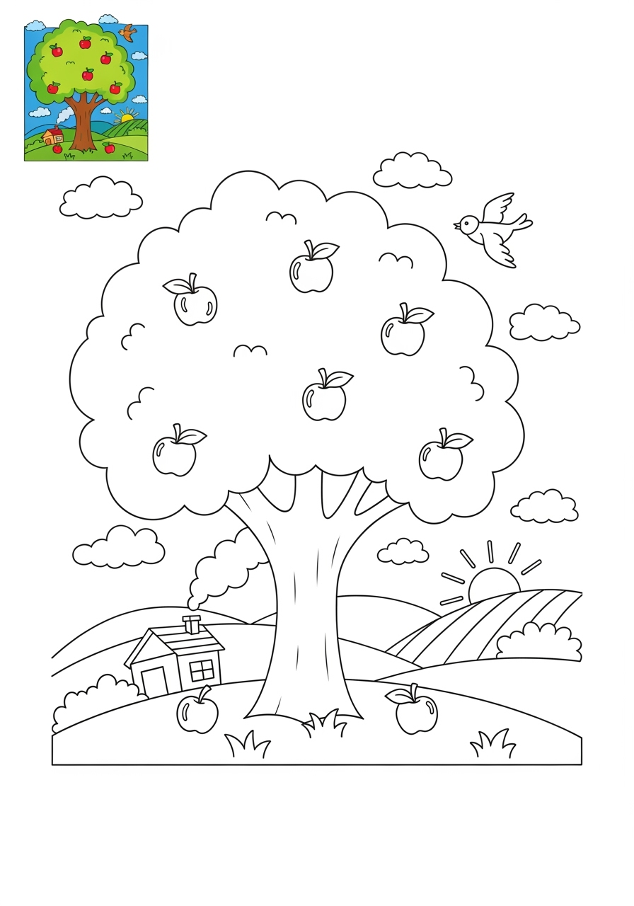 medium nature and scenery Plants & Trees tree kids coloring page 1