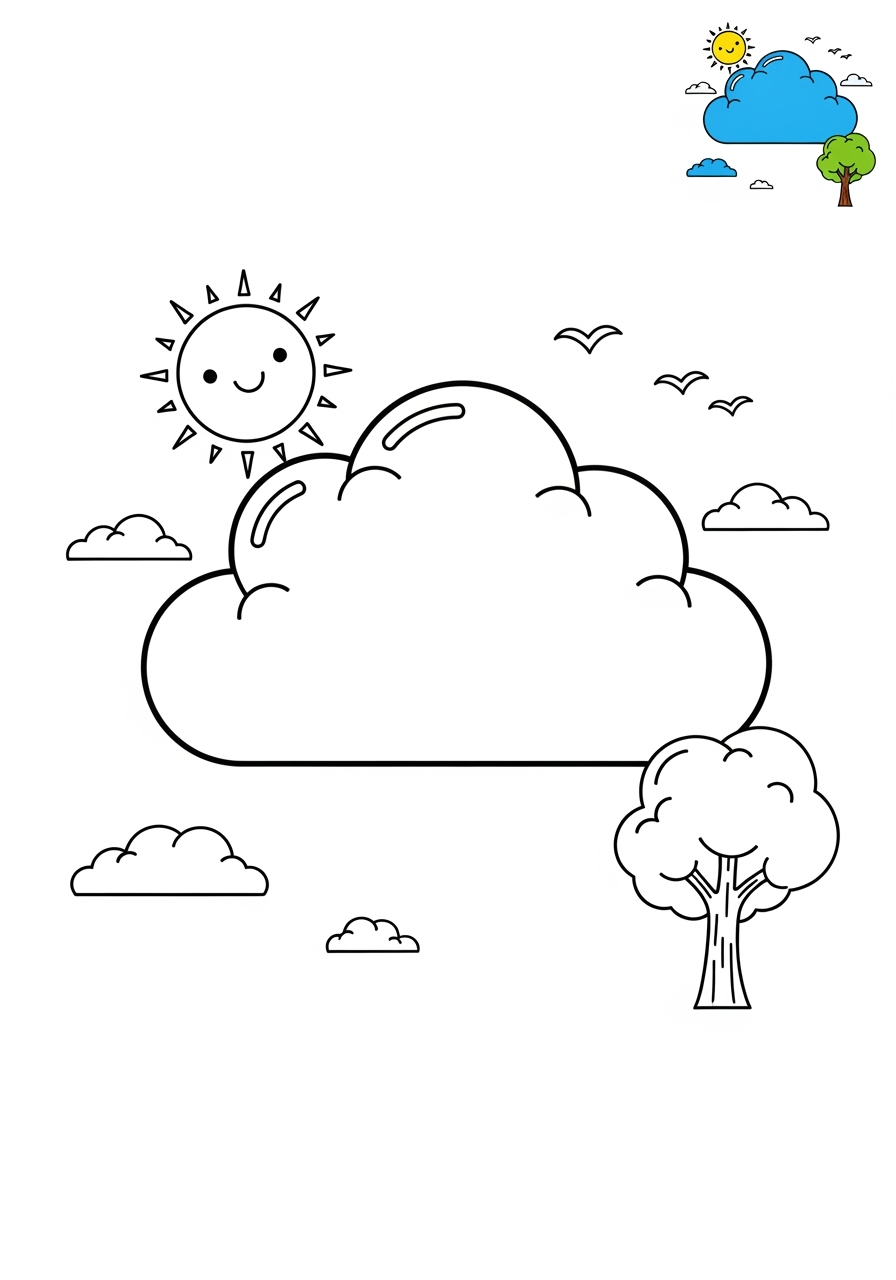 medium nature and scenery Weather & Sky cloud kids coloring page 0
