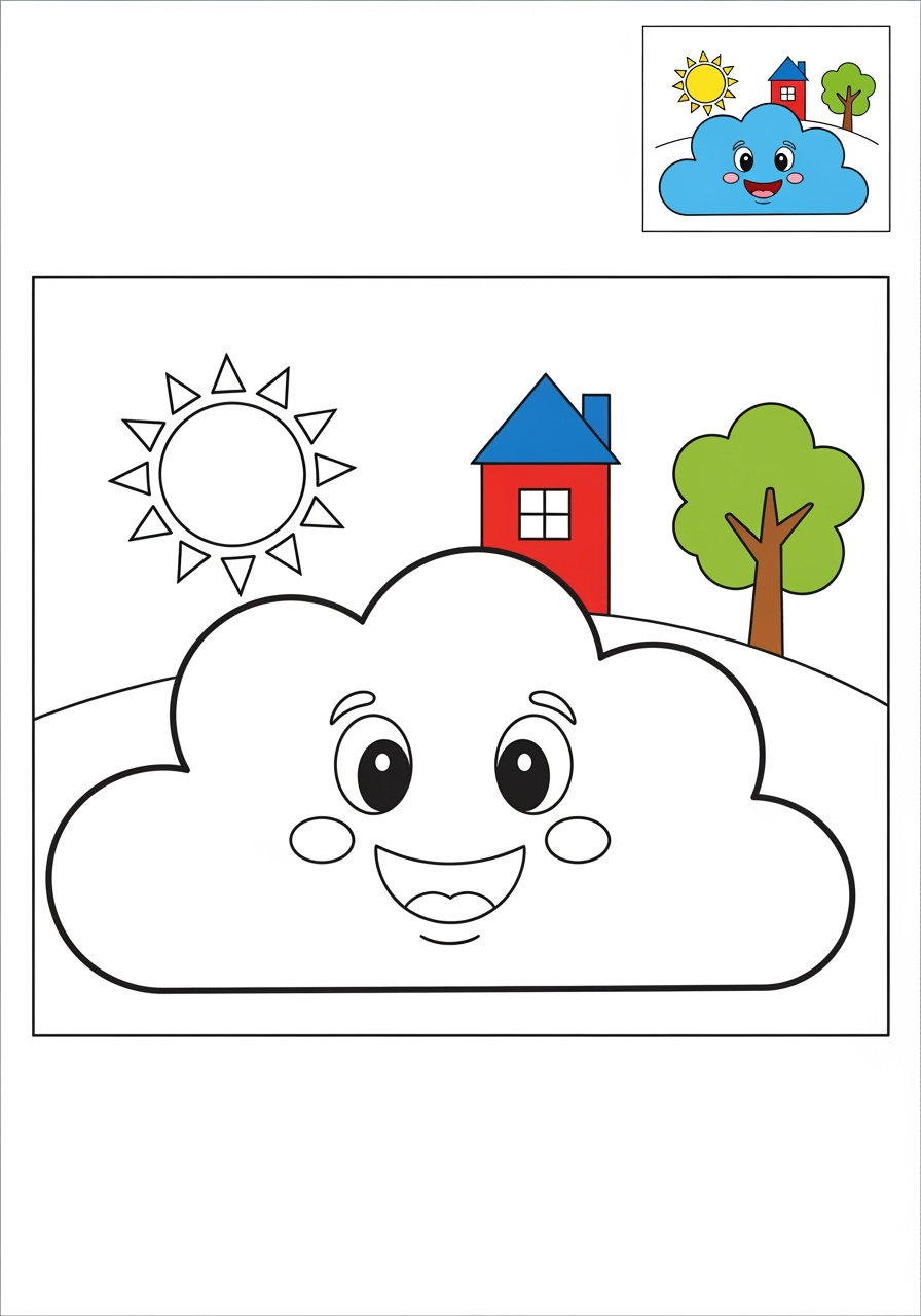 medium nature and scenery Weather & Sky cloud kids coloring page 1