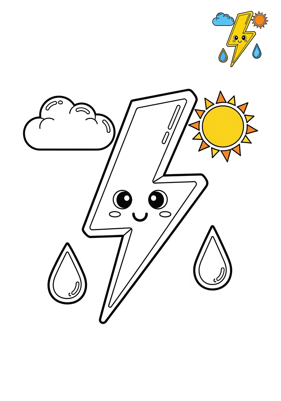 medium nature and scenery Weather & Sky lightning kids coloring page 0