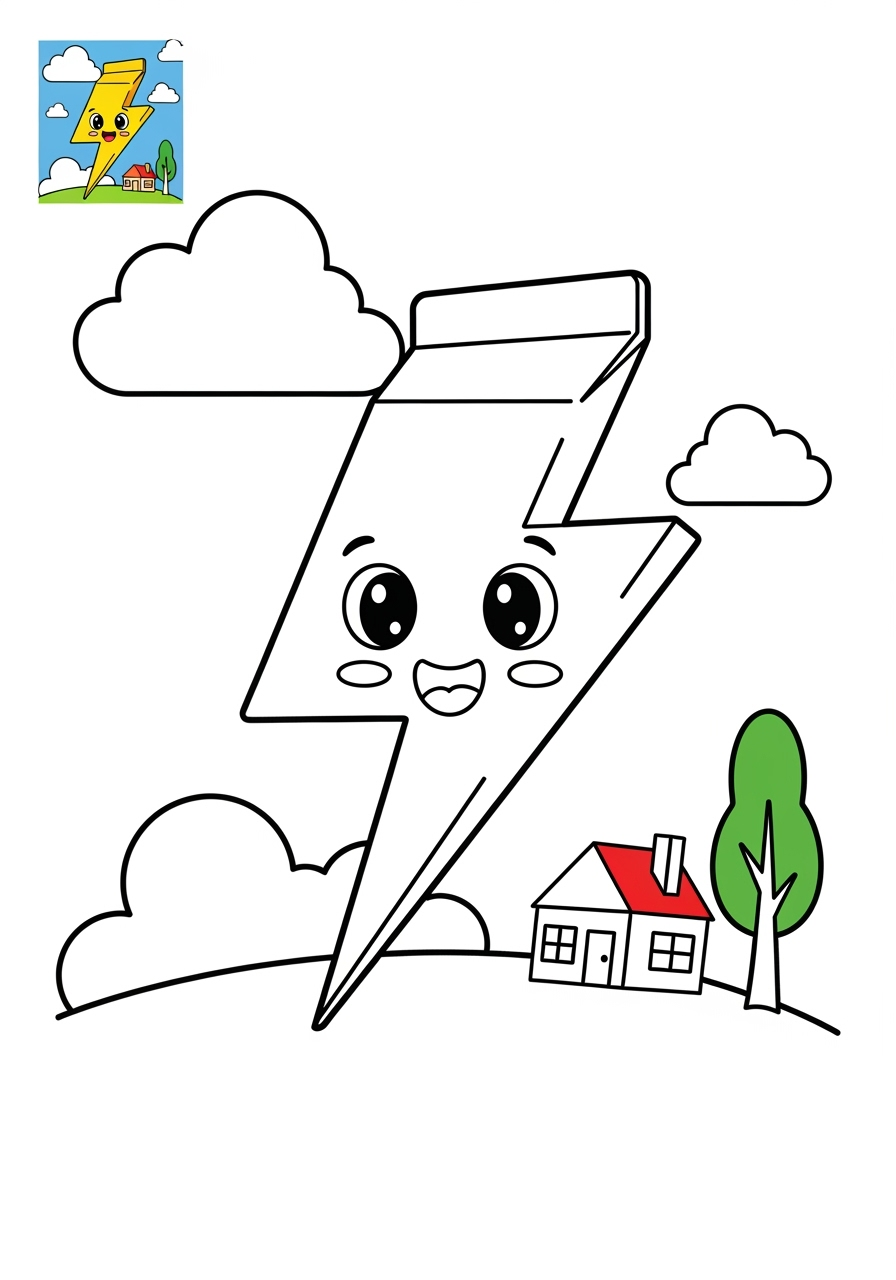 medium nature and scenery Weather & Sky lightning kids coloring page 1