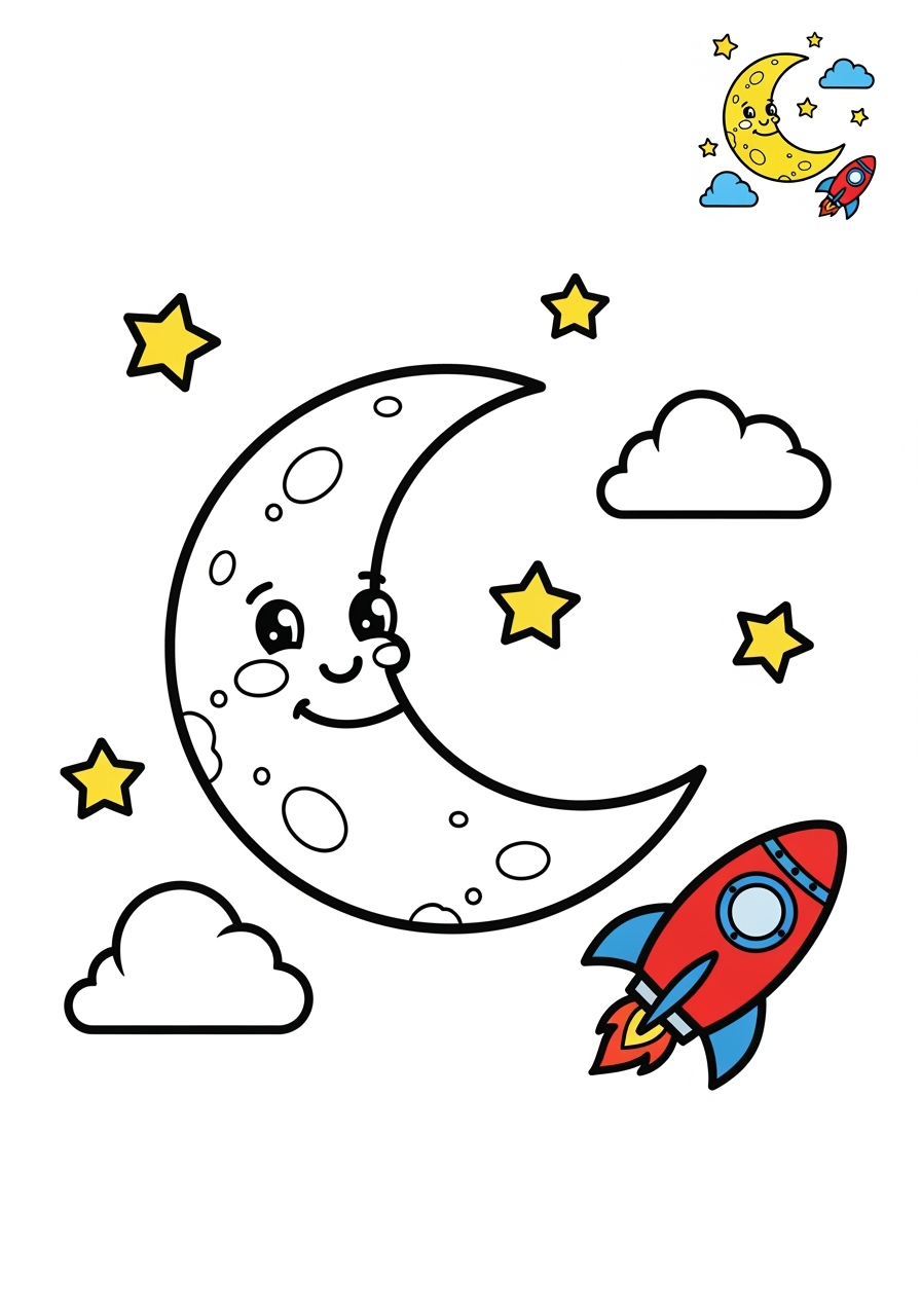 medium nature and scenery Weather & Sky moon kids coloring page 0