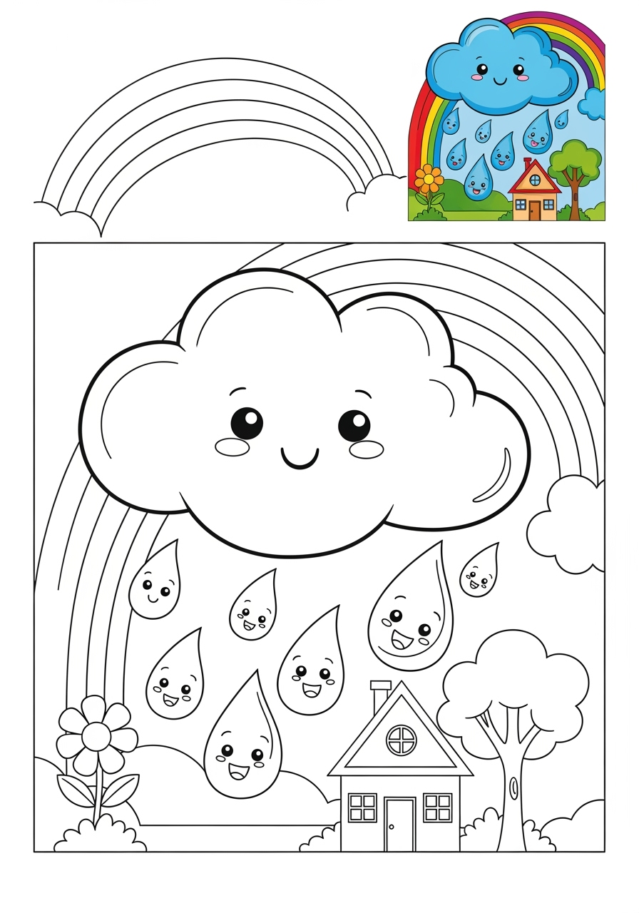 medium nature and scenery Weather & Sky rain kids coloring page 1