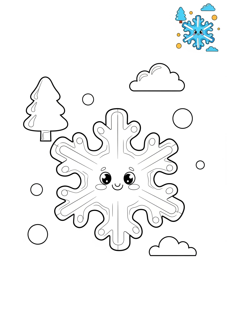 medium nature and scenery Weather & Sky snowflake kids coloring page 0