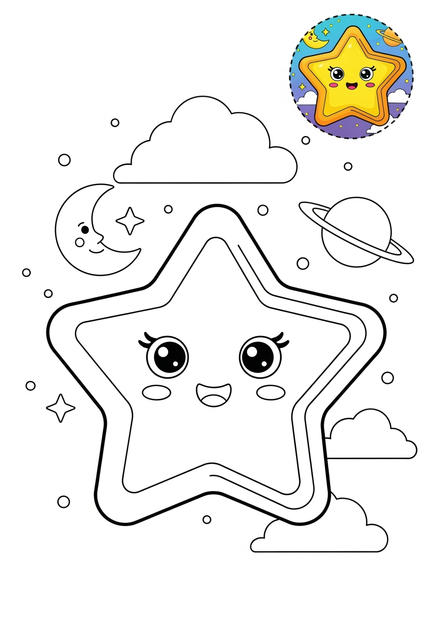 medium nature and scenery Weather & Sky star kids coloring page 1