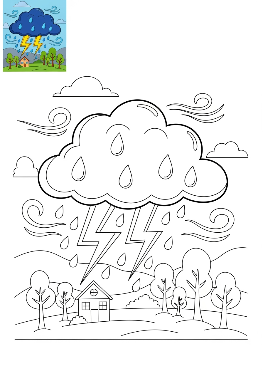 medium nature and scenery Weather & Sky storm kids coloring page 0