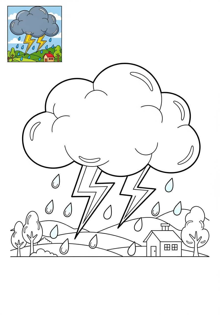medium nature and scenery Weather & Sky storm kids coloring page 1
