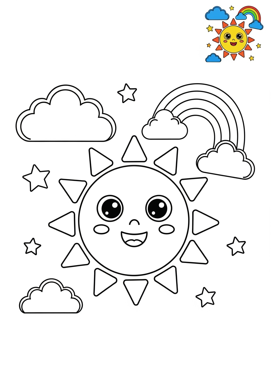 medium nature and scenery Weather & Sky sun kids coloring page 1