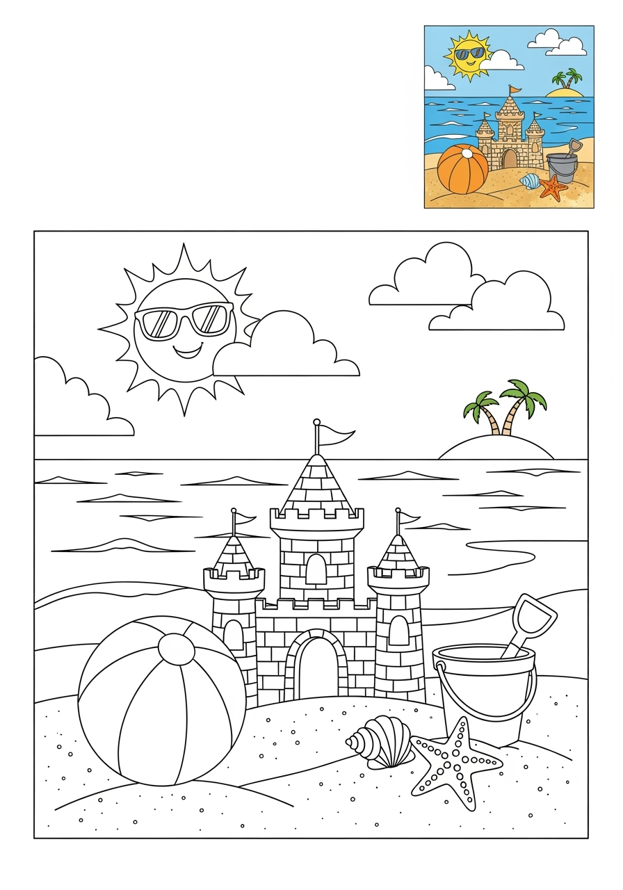 medium nature and scenery Water Features beach kids coloring page 0