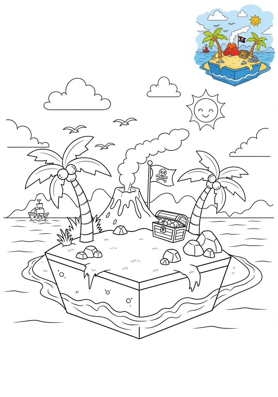 medium nature and scenery Water Features island kids coloring page 0