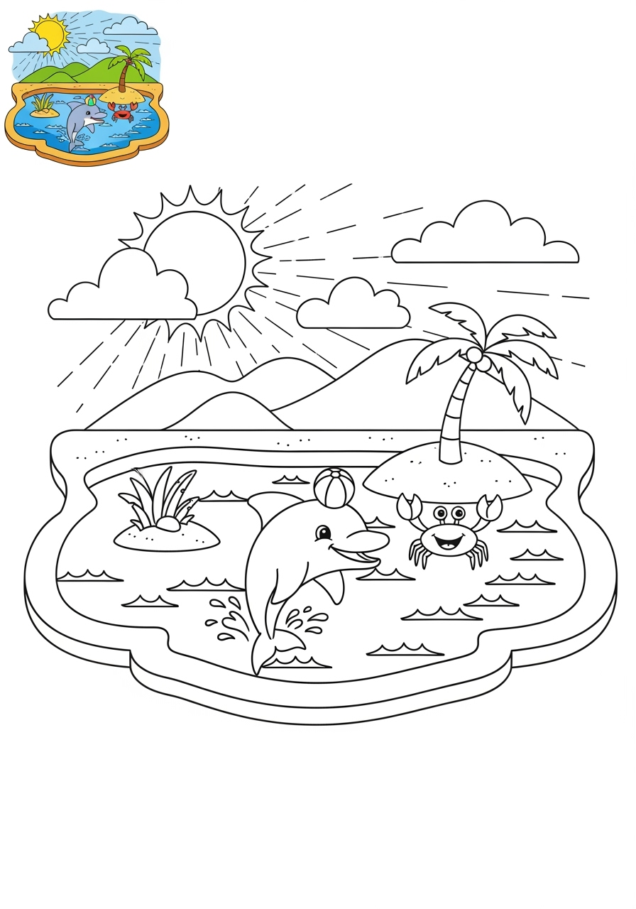medium nature and scenery Water Features lagoon kids coloring page 0