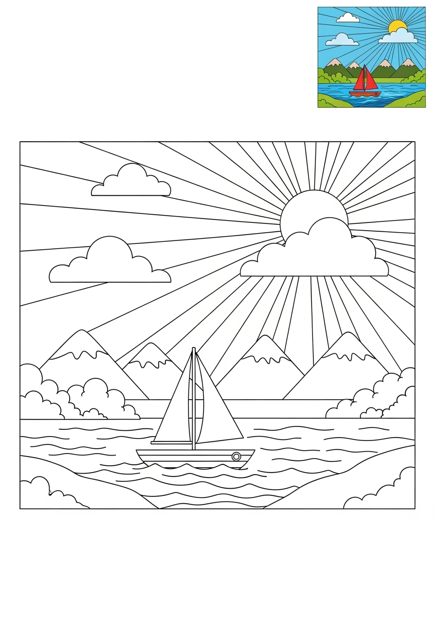 medium nature and scenery Water Features lake kids coloring page 0