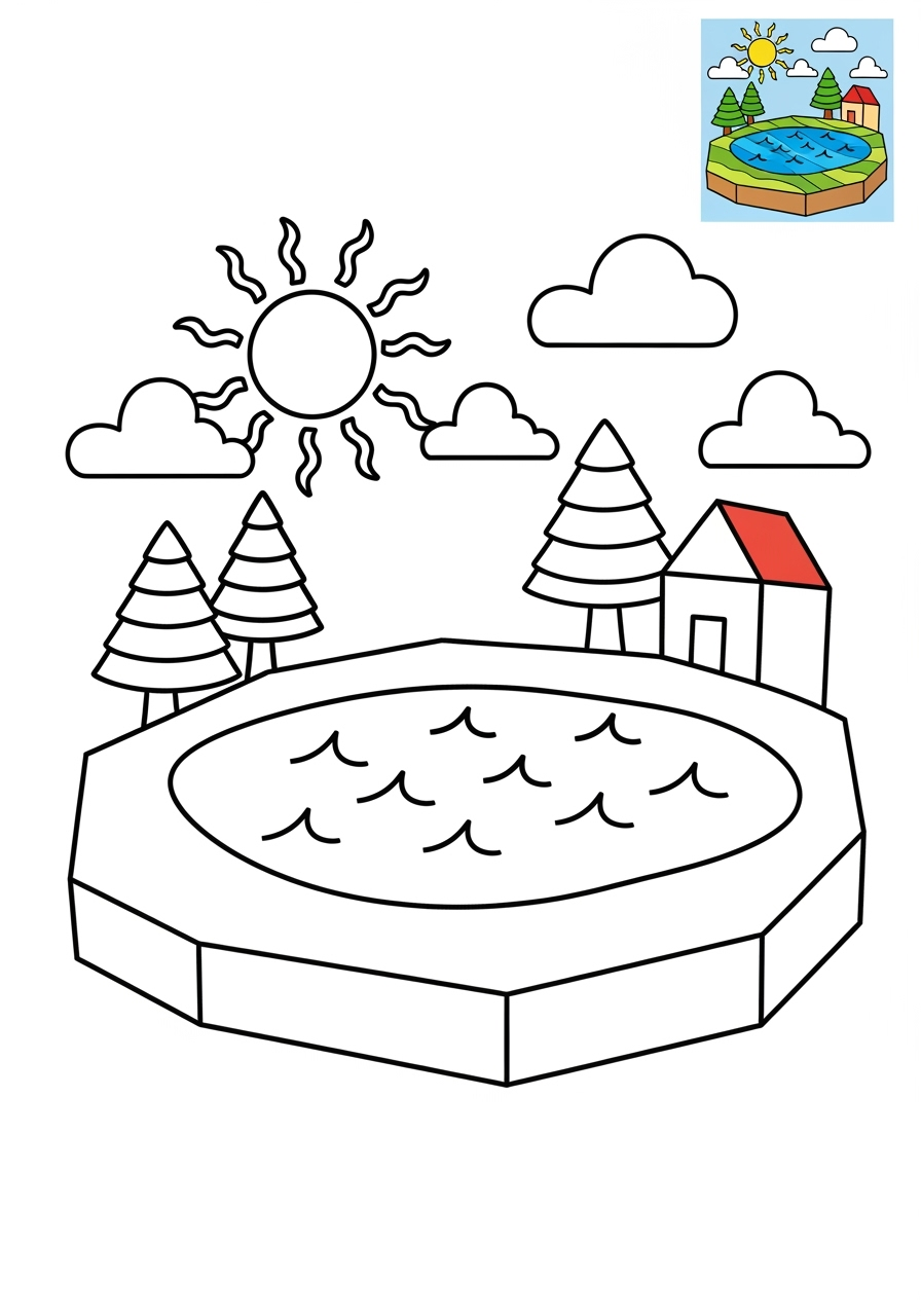 medium nature and scenery Water Features lake kids coloring page 1