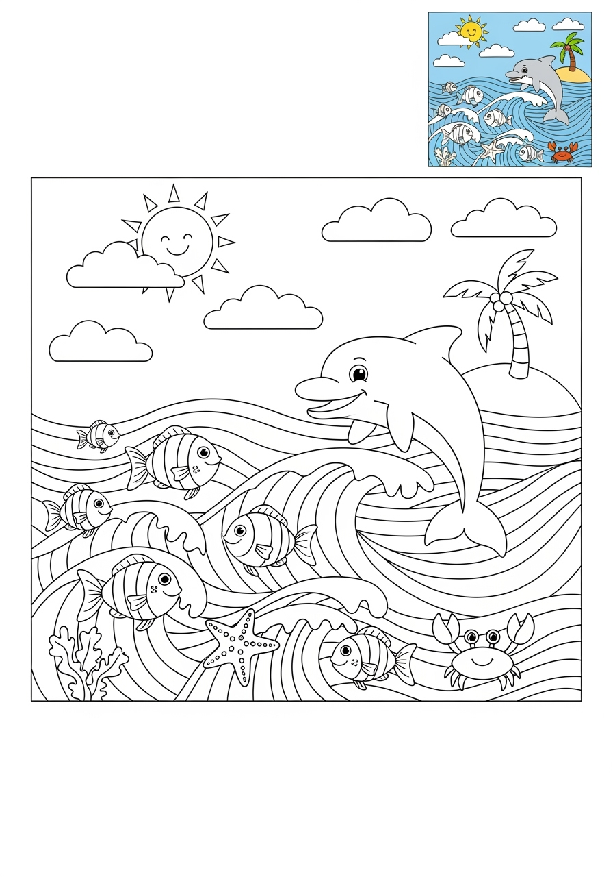 medium nature and scenery Water Features ocean kids coloring page 1