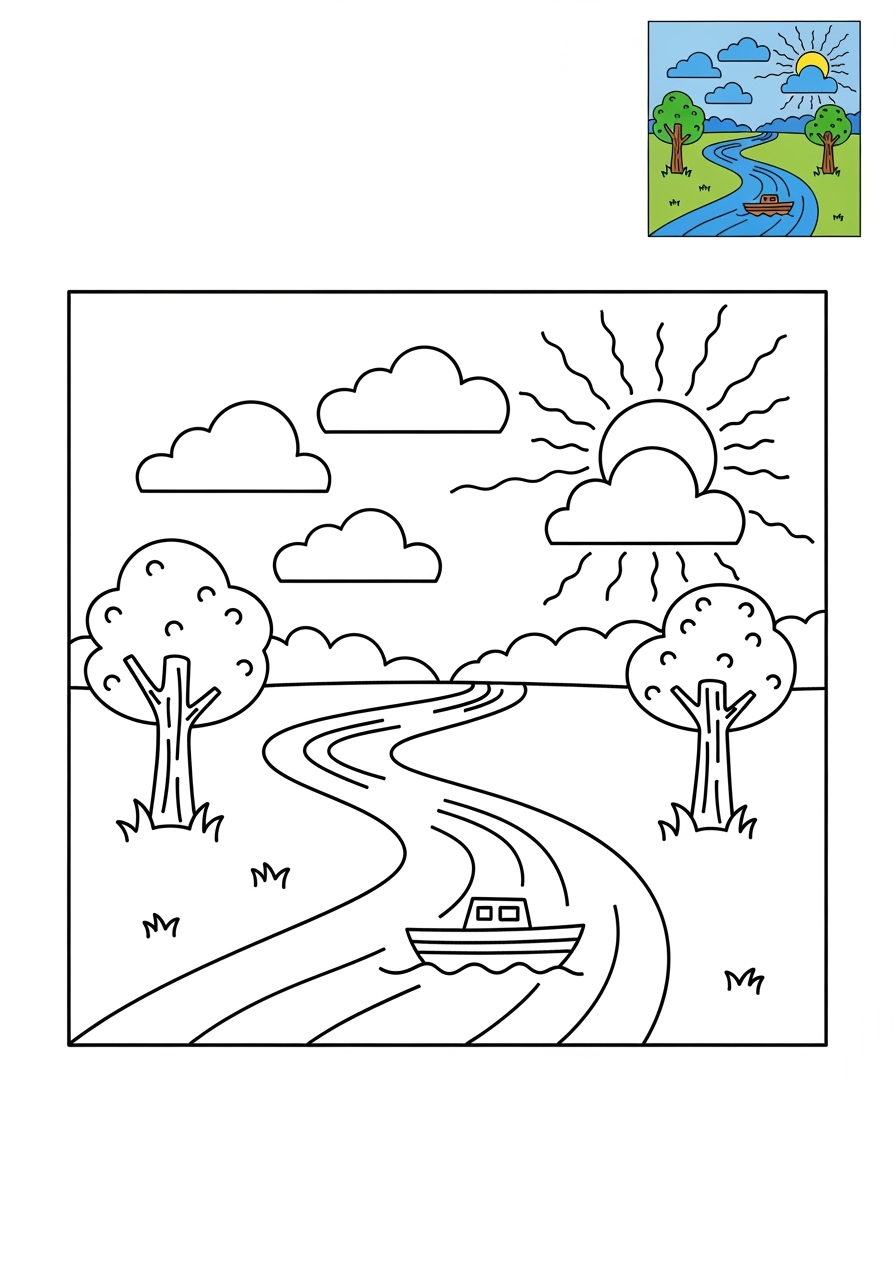 medium nature and scenery Water Features river kids coloring page 0