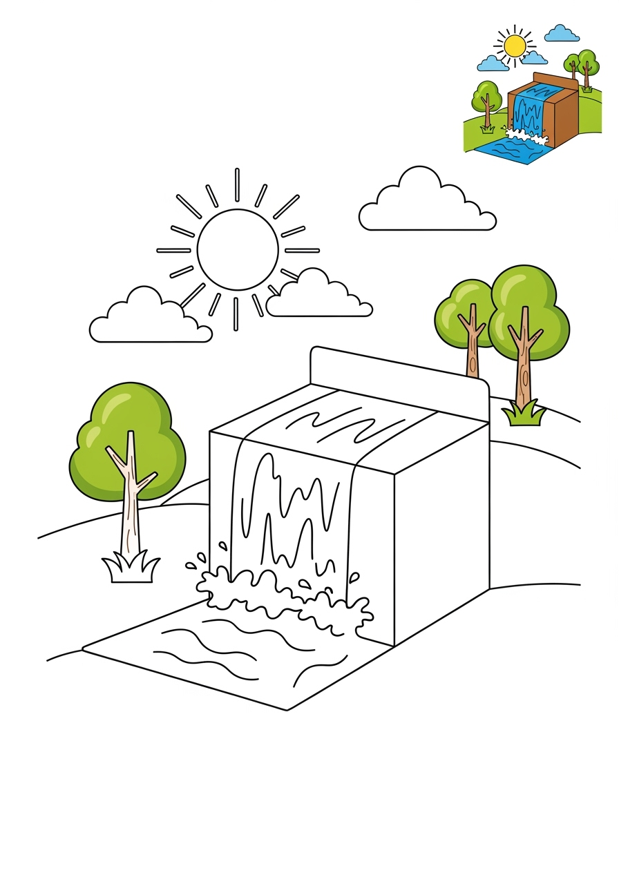 medium nature and scenery Water Features waterfall kids coloring page 1