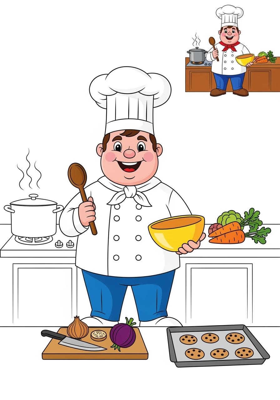 medium people and professions Community Helpers chef kids coloring page 0