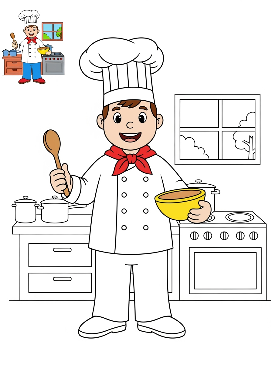medium people and professions Community Helpers chef kids coloring page 1