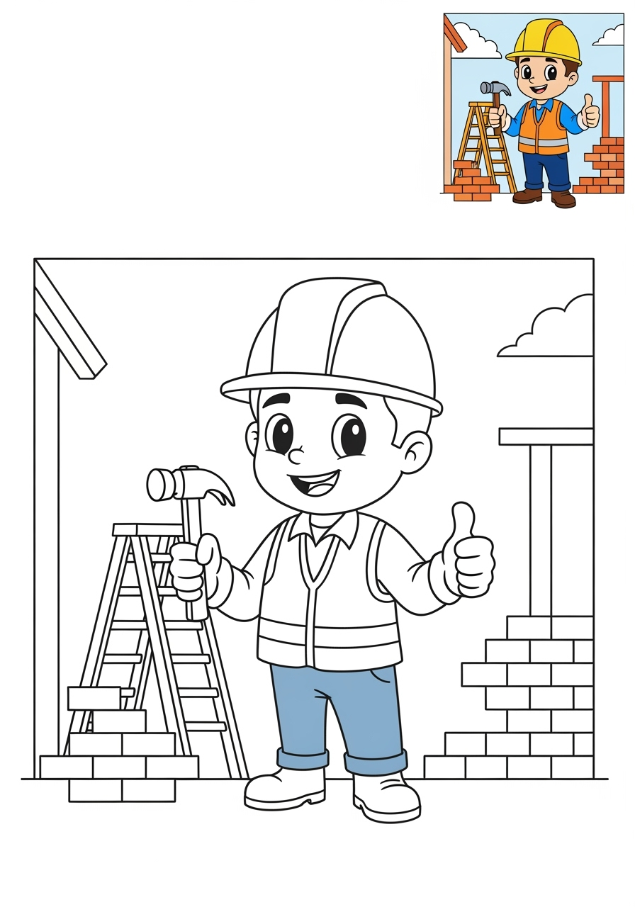 medium people and professions Community Helpers construction worker kids coloring page 0