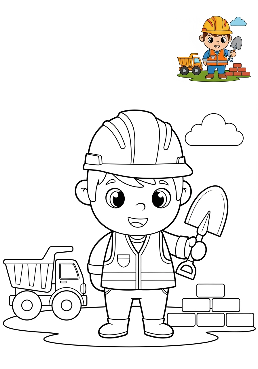 medium people and professions Community Helpers construction worker kids coloring page 1