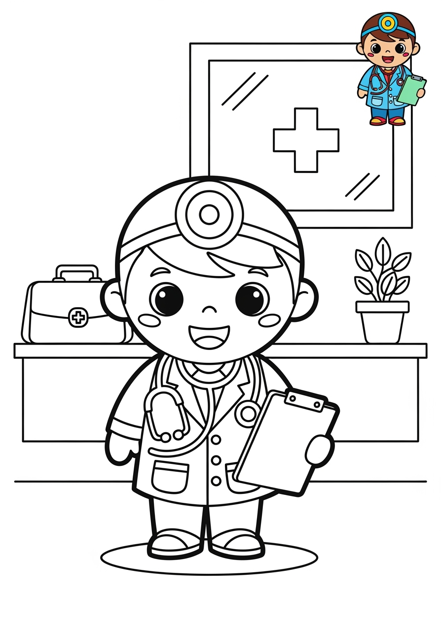 medium people and professions Community Helpers doctor kids coloring page 0