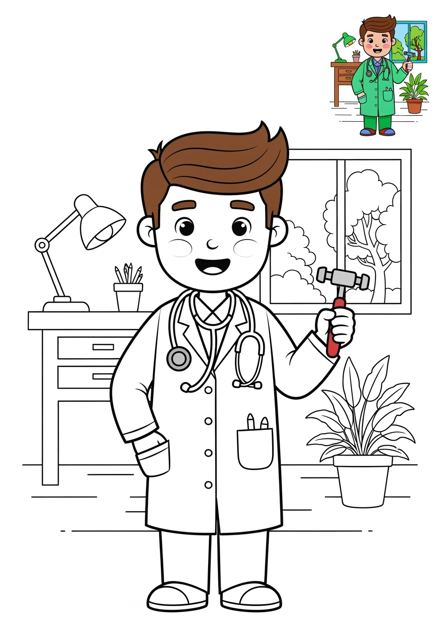 medium people and professions Community Helpers doctor kids coloring page 1