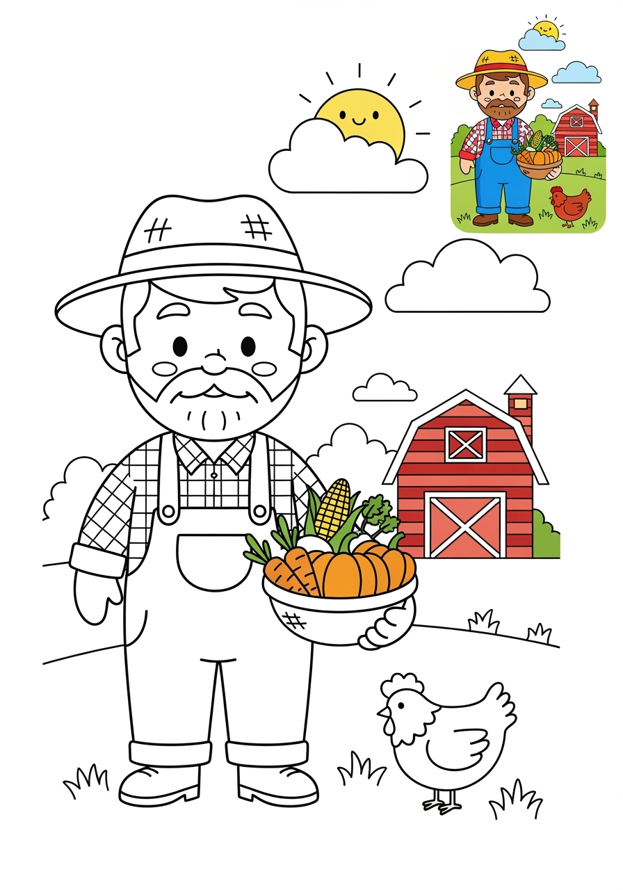 medium people and professions Community Helpers farmer kids coloring page 0