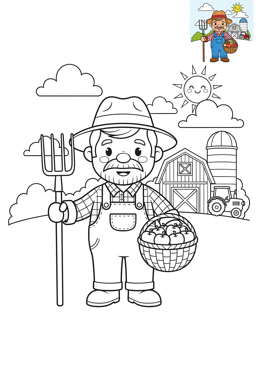 medium people and professions Community Helpers farmer kids coloring page 1
