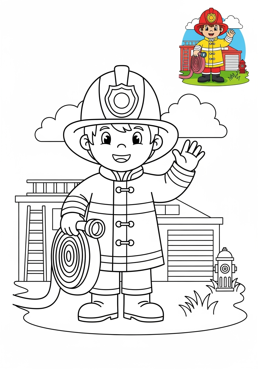medium people and professions Community Helpers firefighter kids coloring page 0