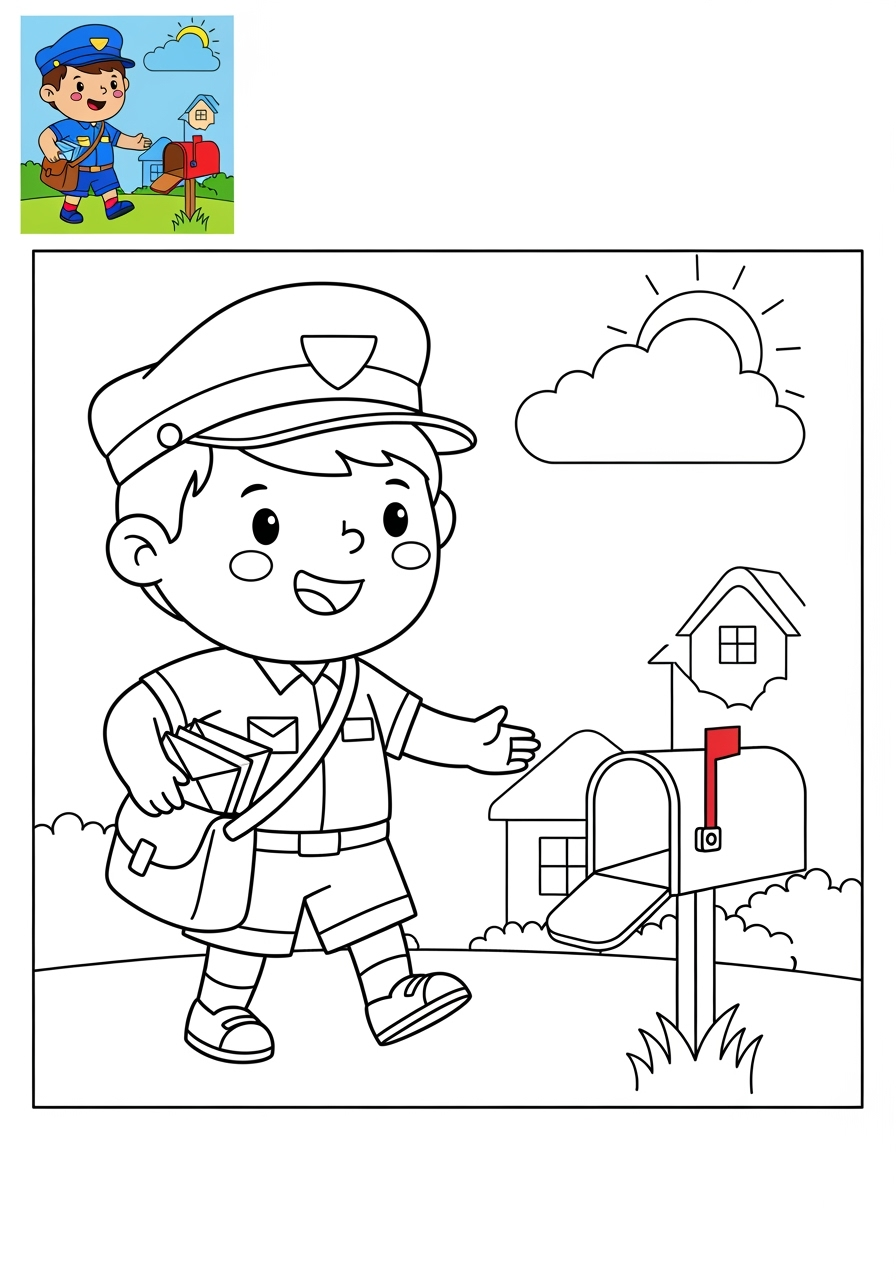 medium people and professions Community Helpers mail carrier kids coloring page 1