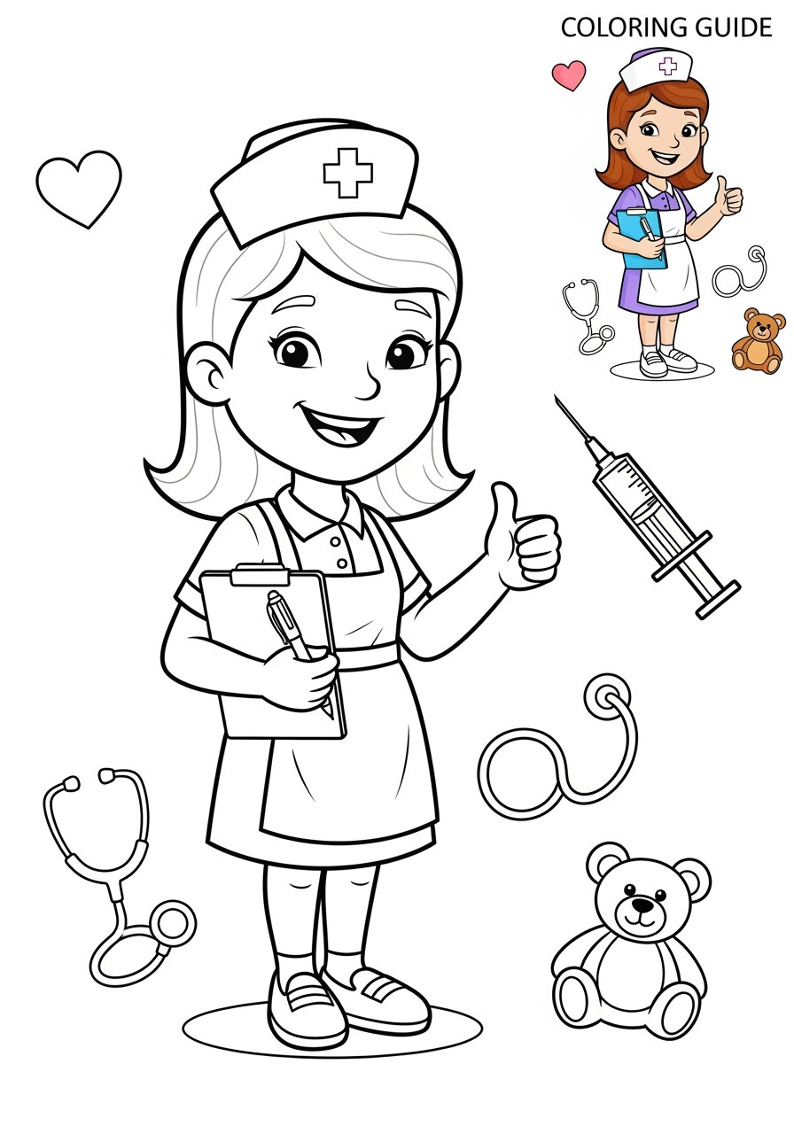 medium people and professions Community Helpers nurse kids coloring page 0