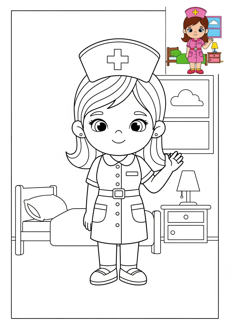 medium people and professions Community Helpers nurse kids coloring page 1