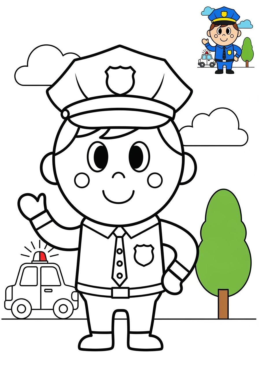 medium people and professions Community Helpers police officer kids coloring page 0