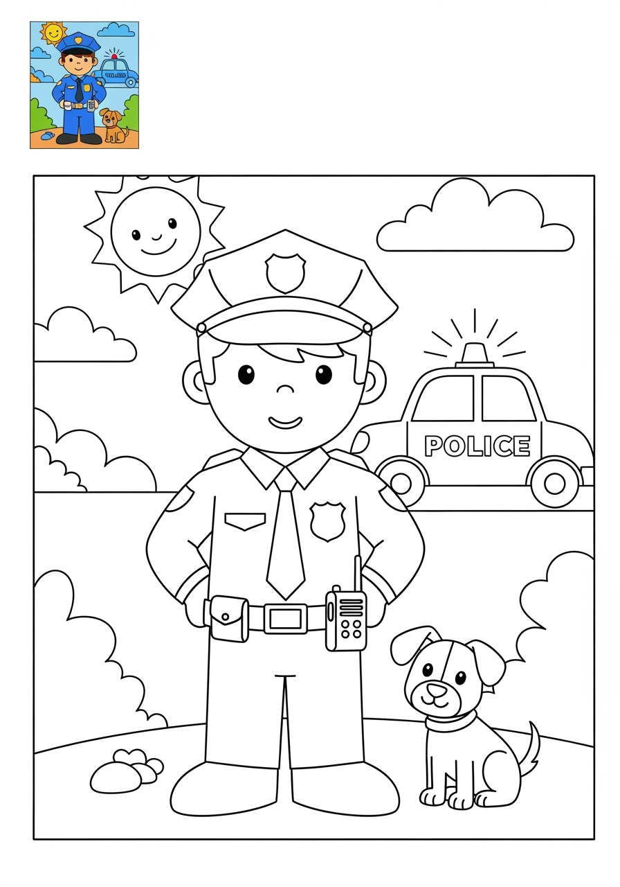medium people and professions Community Helpers police officer kids coloring page 1