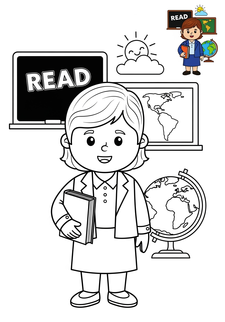 medium people and professions Community Helpers teacher kids coloring page 0