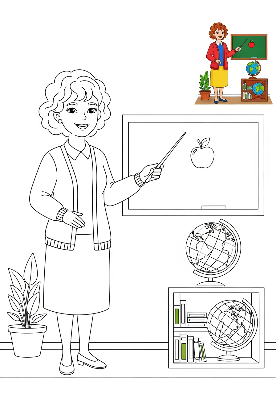 medium people and professions Community Helpers teacher kids coloring page 1
