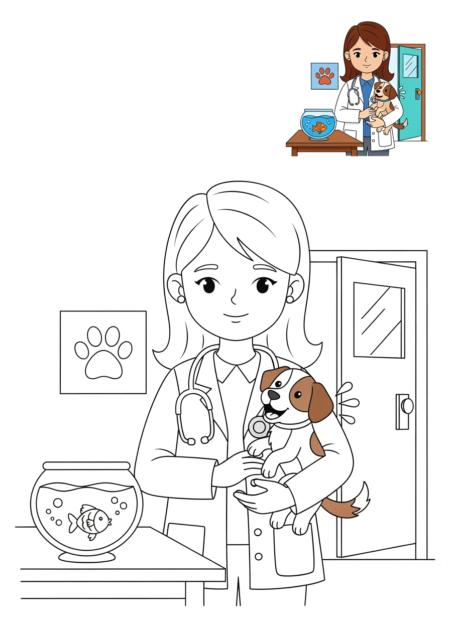 medium people and professions Community Helpers veterinarian kids coloring page 0