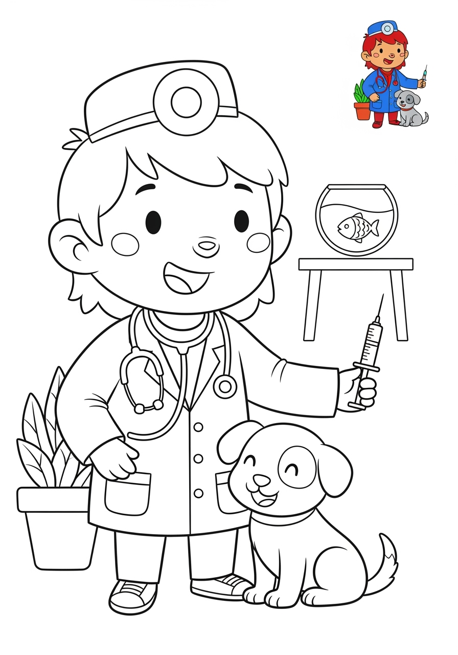 medium people and professions Community Helpers veterinarian kids coloring page 1