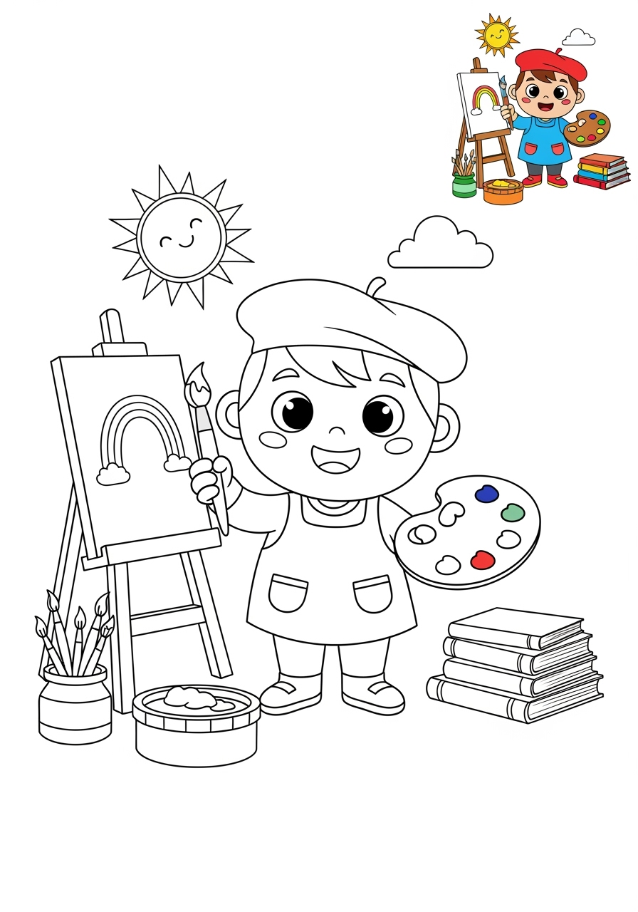 medium people and professions Nghệ Sĩ & Diễn Viên artist kids coloring page 0