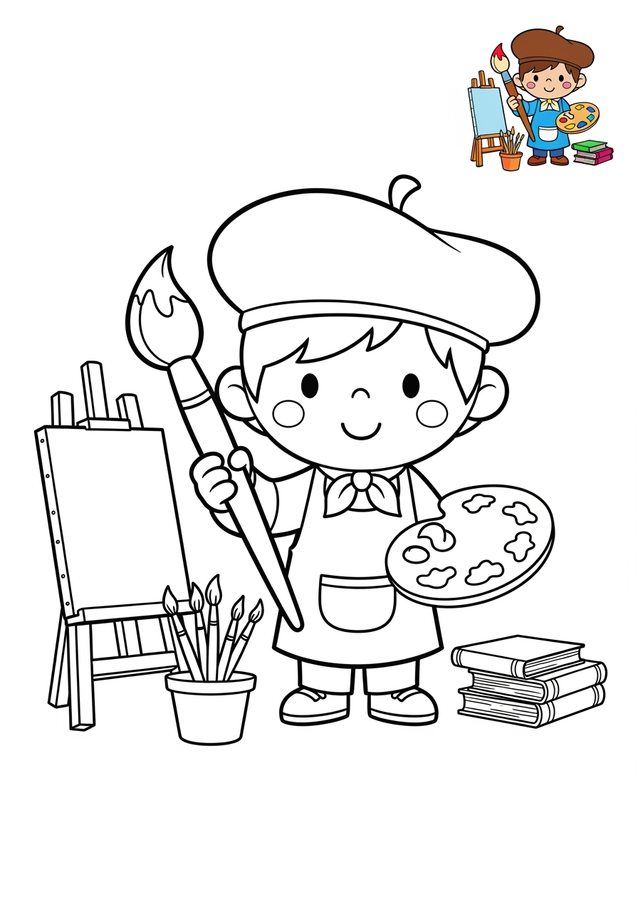 medium people and professions Nghệ Sĩ & Diễn Viên artist kids coloring page 1