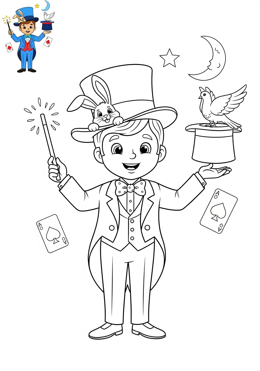 medium people and professions Nghệ Sĩ & Diễn Viên magician kids coloring page 0